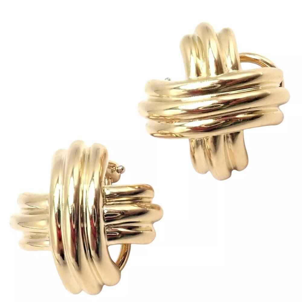 Authentic! Vintage Tiffany & Co X Kiss 18k Yellow Gold Medium Earrings